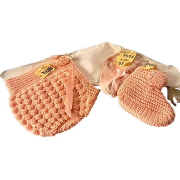 Handmade Other - Handmade crochet little girls 1940 vintage pink hat, booties and socks